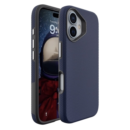 Triangle Shockproof Case with Anti Slip Grains for Apple iPhone 16 Plus - Navy Blue