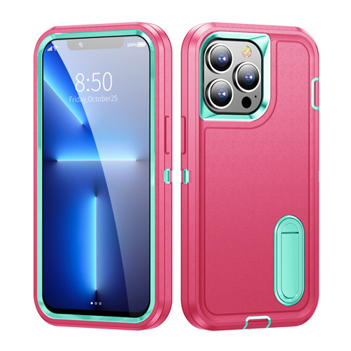 Triple Defense Anti-Drop Protection With Kickstand Case for Apple iPhone 13 Pro - Hot Pink