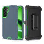 Triple Layer Protection Case & Belt Clip for Samsung Galaxy S23 Plus - Navy Blue - Green Line