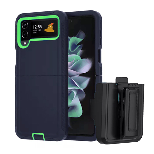 Triple Layer Protection Case & Belt Clip for Samsung Galaxy Z Flip 5 - Navy Blue - Green Line