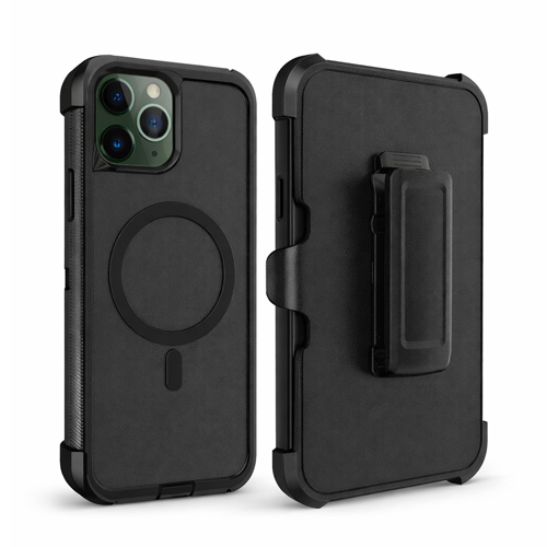Triple Layer Protection Case & Belt Clip with Magsafe for Apple iPhone 15- Black