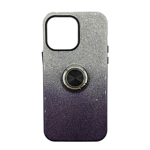 Two Tone Glitter with Kickstand Ring Case for Apple iPhone 15 - Black
