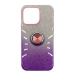 Two Tone Glitter with Kickstand Ring Case for Apple iPhone 15 - Purple