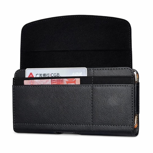 Universal Horizontal Leather Belt Pouch with Card Holder Slot for 6.0" - Black