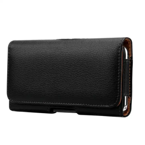 Universal Horizontal Leather Belt Pouch with Card Holder Slot for 6.0" - Black