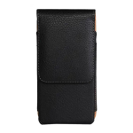 Universal Vertical Leather Belt Pouch with Metal Clip for 6.0" - Black