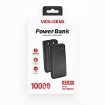 VEN-DENS Power Bank 10000mAh with Built-in Cables Fast Charge 22.5W VD-PB060 - Black