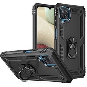 Armor Hybrid Military Case with Ring Kickstand for Samsung Galaxy A12 - Black