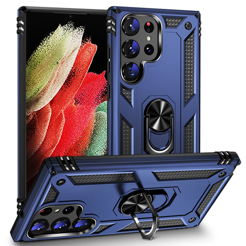 Armor Hybrid Military Case with Ring Kickstand For Samsung Galaxy S25 Ultra - Navy Blue