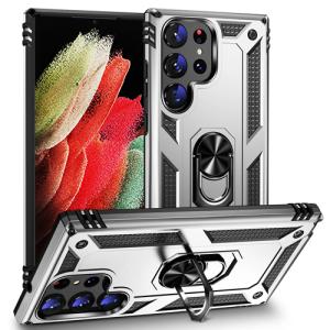 Armor Hybrid Military Case with Ring Kickstand For Samsung Galaxy S24 Ultra - Silver