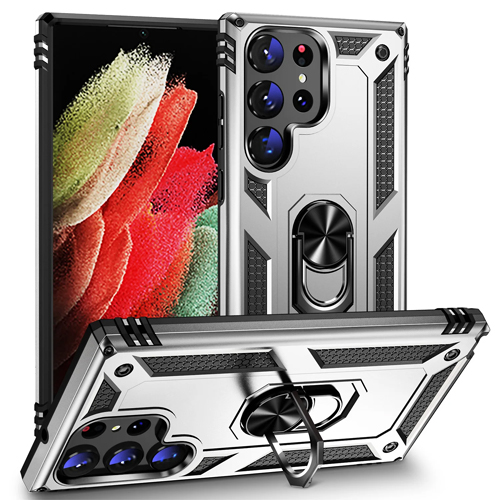 Armor Hybrid Military Case with Ring Kickstand For Samsung Galaxy S23 Ultra - Silver