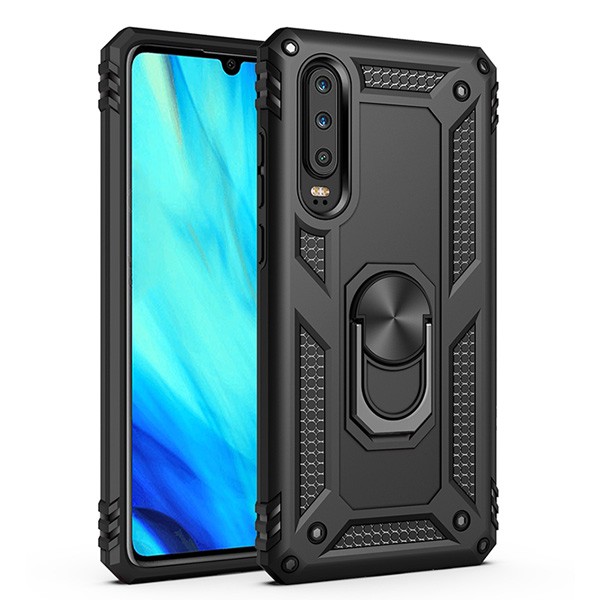 Armor Hybrid Military Case with Ring Kickstand for Huawei P30 Lite - Black