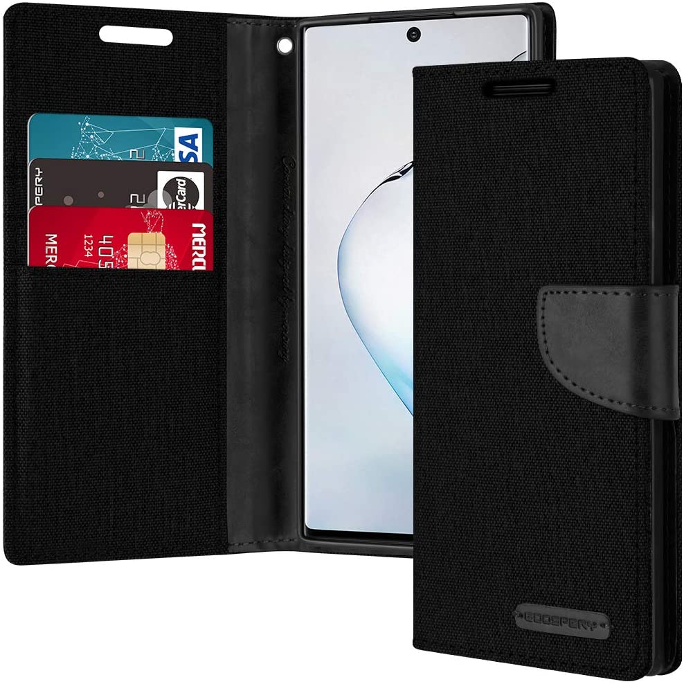 Goospery Canvas Diary Wallet Case for Samsung Galaxy Note 10 - Black
