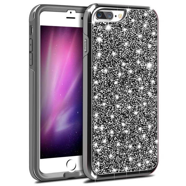 Hybrid Premium Diamond Bling Shockproof Phone Case for Apple iPhone 6/7/8 Plus - Black