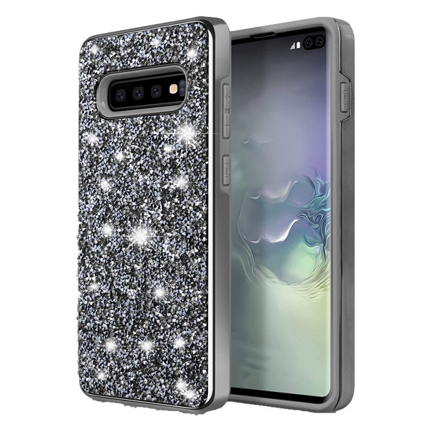 Hybrid Premium Diamond Bling Shockproof Phone Case for Samsung Galaxy S10 Plus - Black