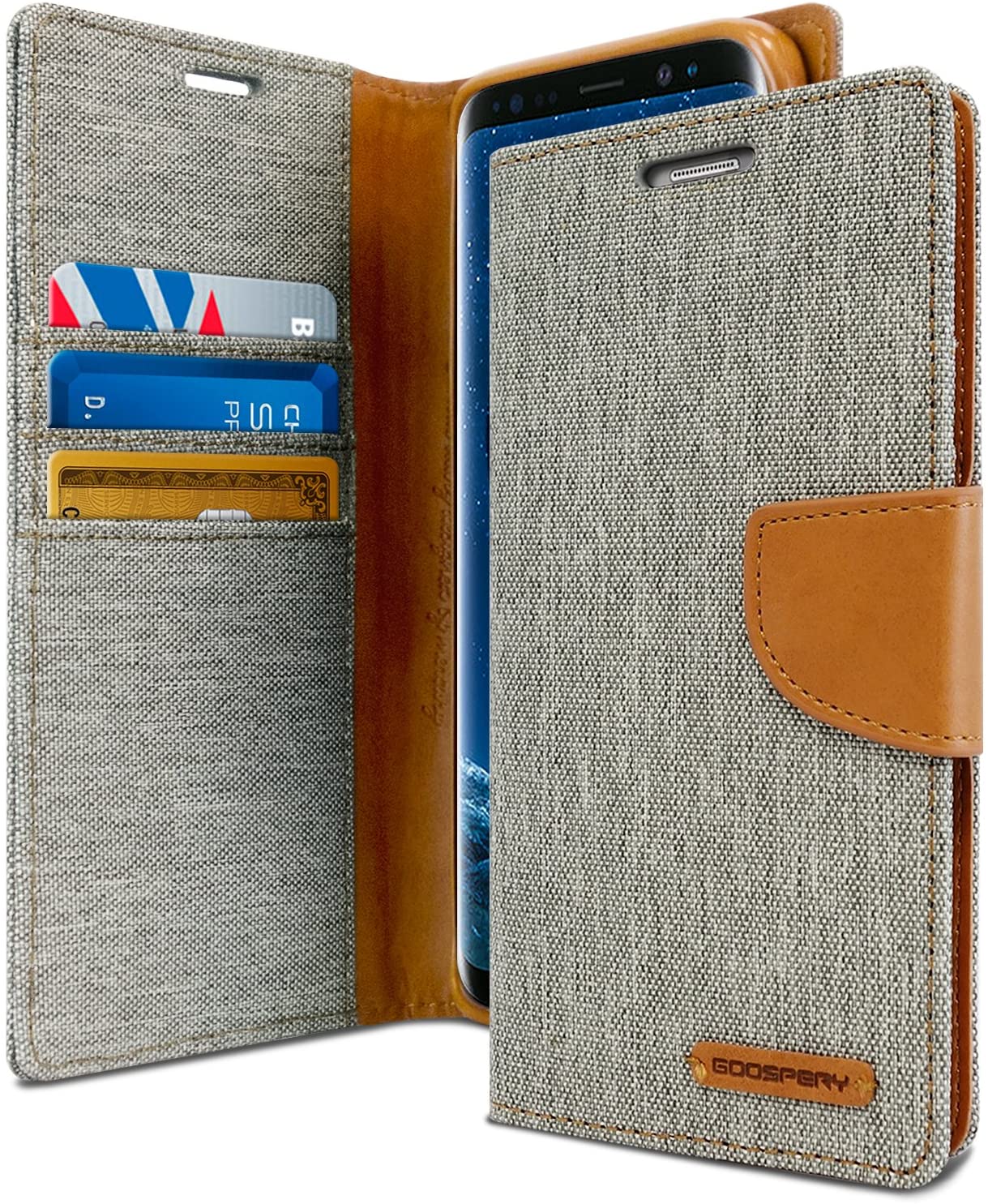 Goospery Canvas Diary Wallet Case for Samsung Galaxy S8 Plus - Grey
