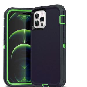 Triple Layer Protection Case & Belt Clip for Apple iPhone 13 Pro - Navy Blue - Green Line