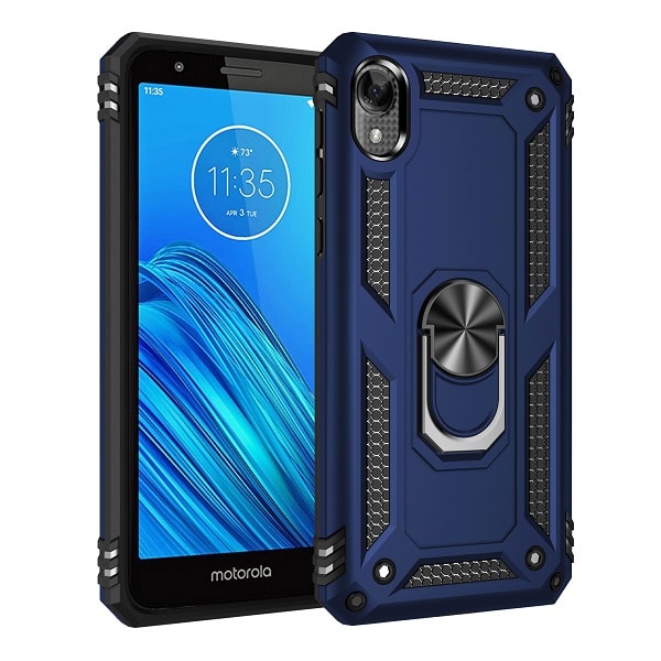 Armor Hybrid Military Case with Ring Kickstand for Moto E6 - Navy Blue