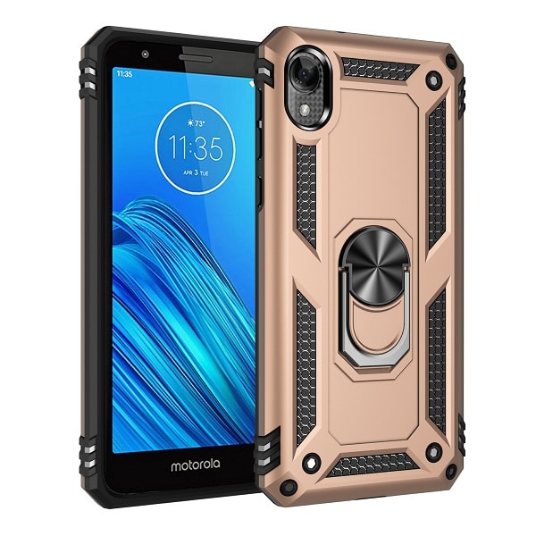 Armor Hybrid Military Case with Ring Kickstand for Moto E6 - Golden