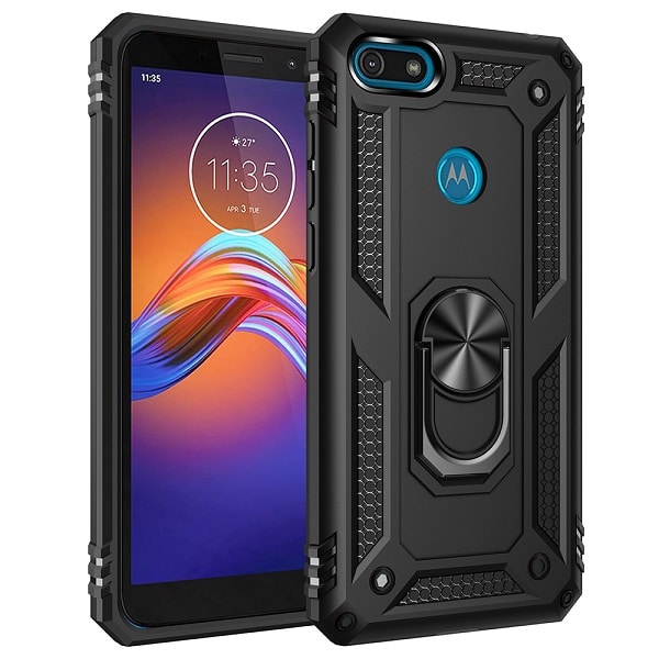 Armor Hybrid Military Case with Ring Kickstand for Moto E6 Play - Black