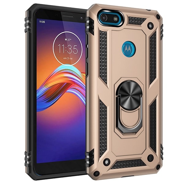 Armor Hybrid Military Case with Ring Kickstand for Moto E6 Play - Golden