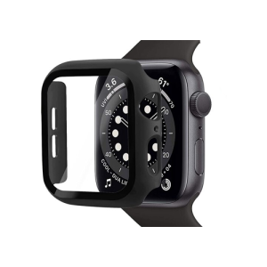 Full Coverage Protection Frame PC Hard Case With Tempered Glass for iWatch 10 Series (46MM) - Black