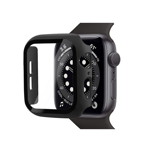 Full Coverage Protection Frame PC Hard Case With Tempered Glass Film iWatch Series 44MM - Black