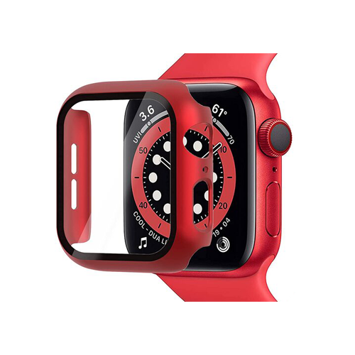 Full Coverage Protection Frame PC Hard Case With Tempered Glass for iWatch Series 42MM - Red
