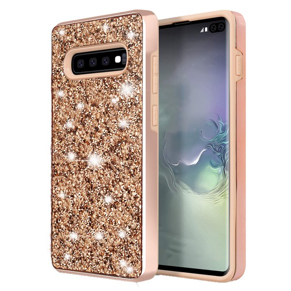 Hybrid Premium Diamond Bling Shockproof Phone Case for Samsung Galaxy S10 Plus - Golden