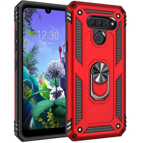 Armor Hybrid Military Case with Ring Kickstand for LG K61 - Red