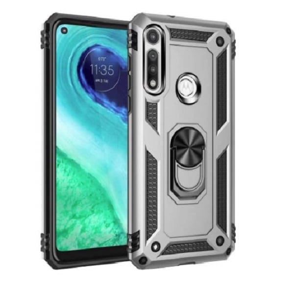 Armor Hybrid Military Case with Ring Kickstand for Moto E (2020) - Silver