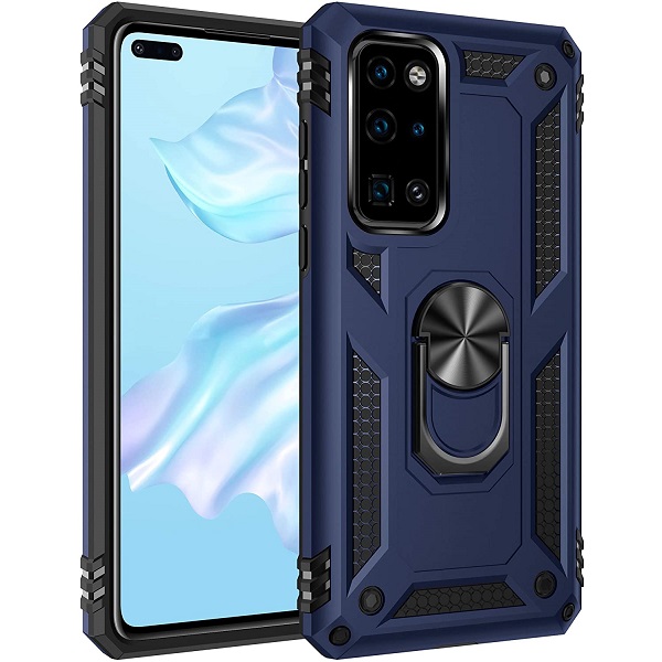 Armor Hybrid Military Case with Ring Kickstand for Huawei P40 - Navy Blue