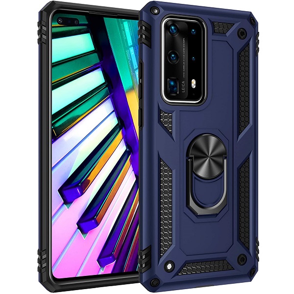 Armor Hybrid Military Case with Ring Kickstand for Huawei P40 Pro - Navy Blue