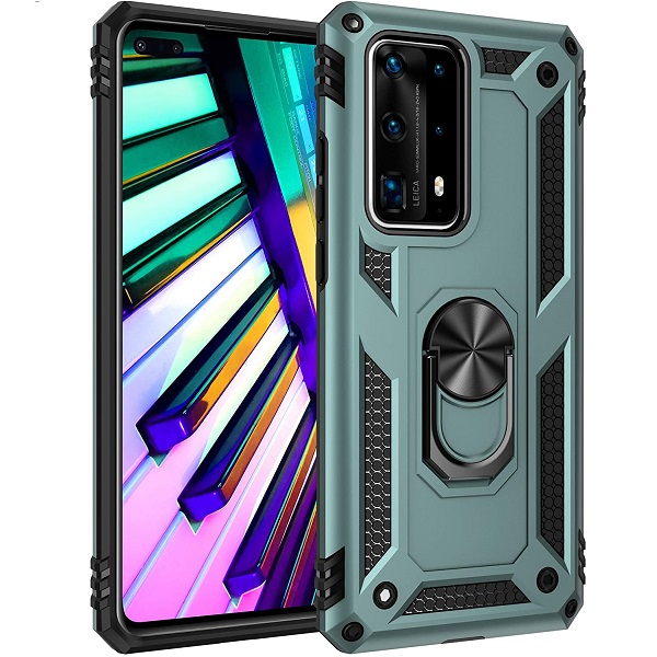 Armor Hybrid Military Case with Ring Kickstand for Huawei P40 Pro - Dark Green
