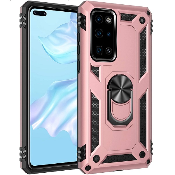 Armor Hybrid Military Case with Ring Kickstand for Huawei P40 - Rose Golden