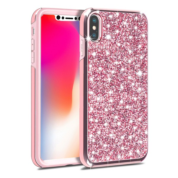 Hybrid Premium Diamond Bling Shockproof Phone Case for Apple iPhone XR - Hot Pink