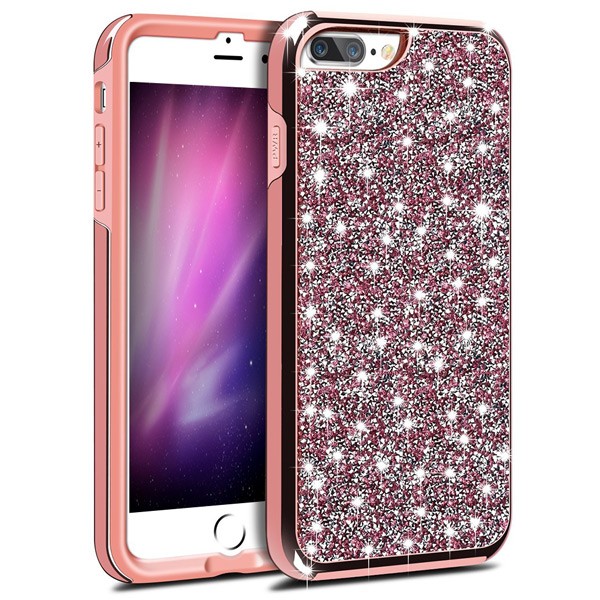 Hybrid Premium Diamond Bling Shockproof Phone Case for Apple iPhone 6/7/8 Plus - Hot Pink