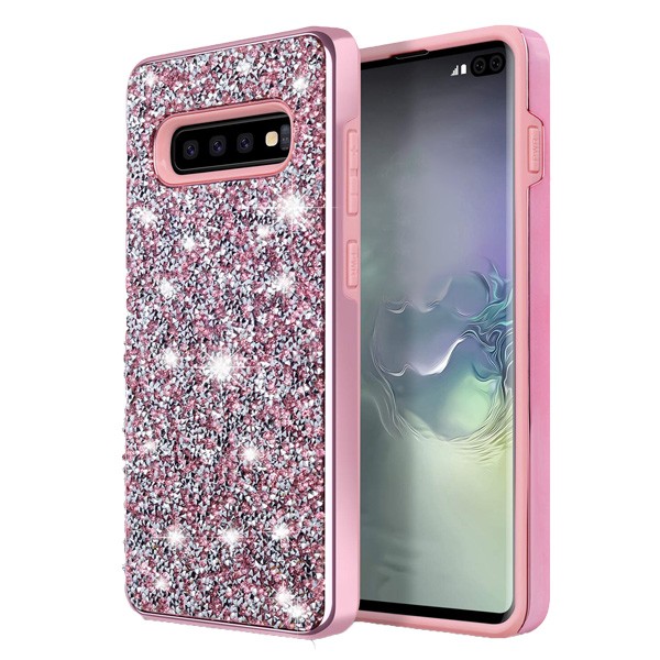 Hybrid Premium Diamond Bling Shockproof Phone Case for Samsung Galaxy S10E - Hot Pink