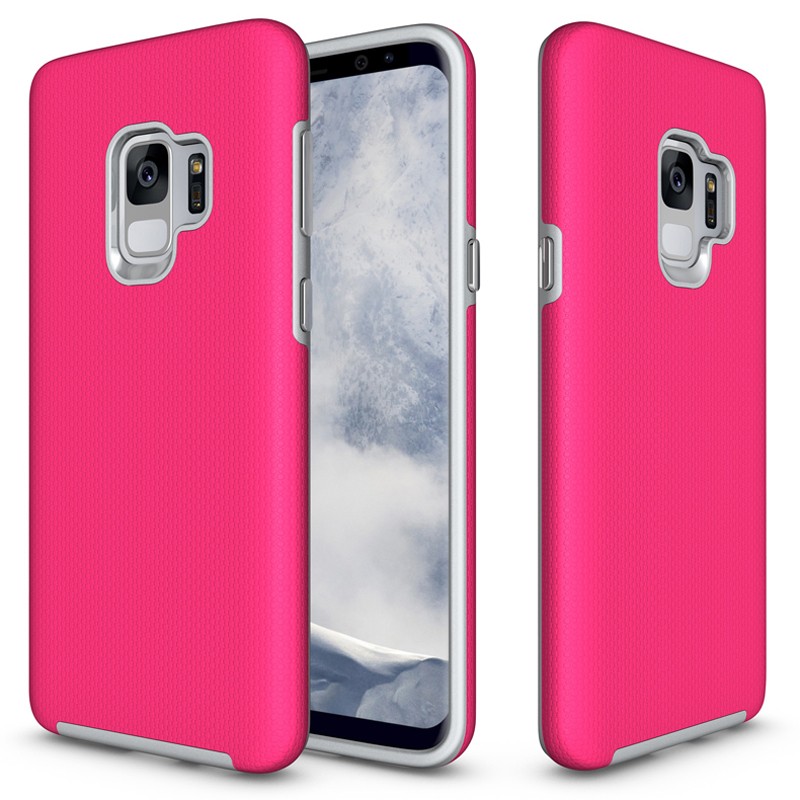 Triangle Shockproof Case with Anti Slip Grains for Samsung Galaxy S9 - Hot Pink