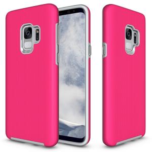 Triangle Shockproof Case with Anti Slip Grains for Samsung Galaxy S9 Plus - Hot Pink