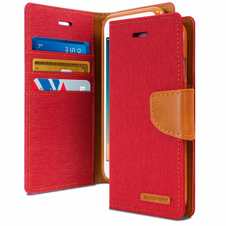 Goospery Canvas Diary Wallet Case for Apple iPhone 6/6S - Red