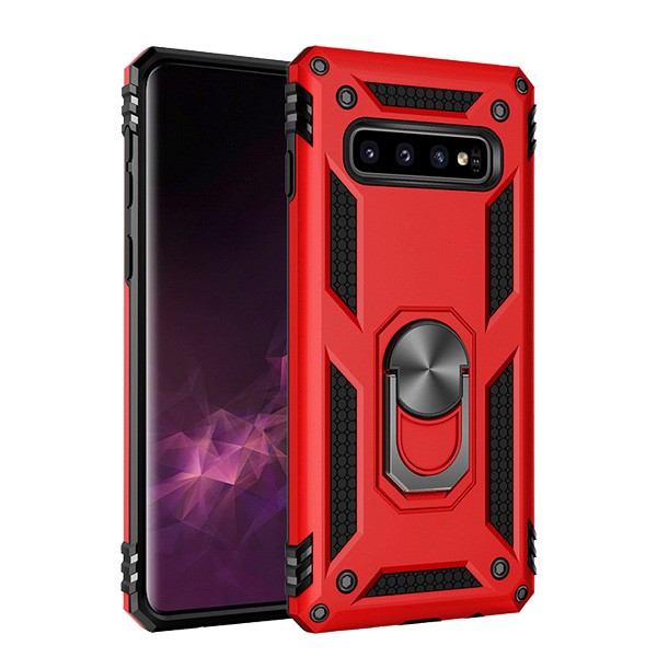 Armor Hybrid Military Case with Ring Kickstand for Samsung Galaxy S10 - Red