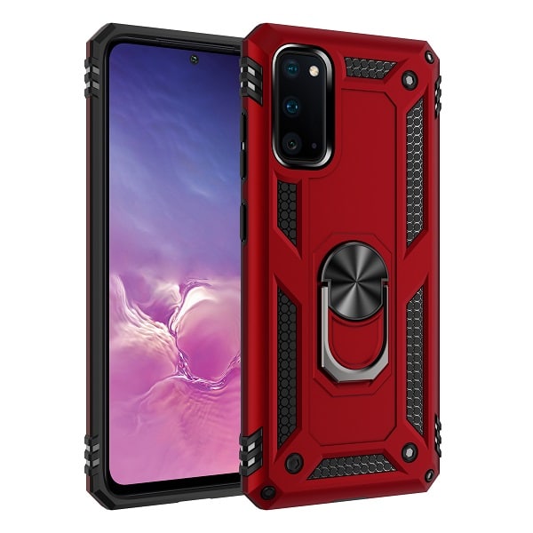 Armor Hybrid Military Case with Ring Kickstand for Samsung Galaxy A02S - Red