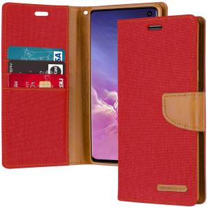 Goospery Canvas Diary Wallet Case for Samsung Galaxy S10 - Red