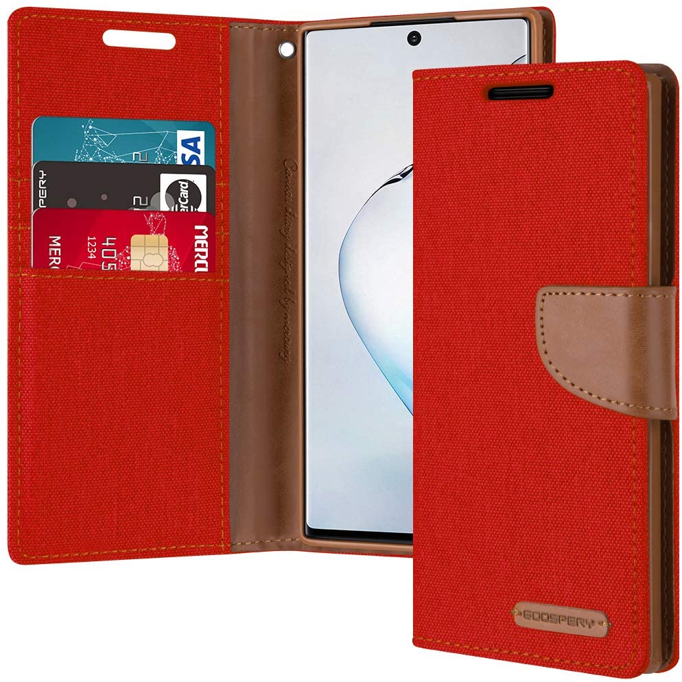 Goospery Canvas Diary Wallet Case for Samsung Galaxy Note 10 Plus 5G- Red