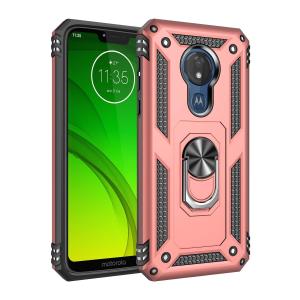 Armor Hybrid Military Case with Ring Kickstand for Moto G7 Play - Rose Golden