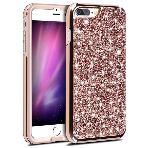 Hybrid Premium Diamond Bling Shockproof Phone Case for Apple iPhone 6/7/8 Plus - Rose Golden