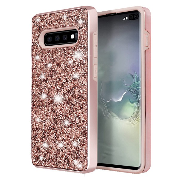 Hybrid Premium Diamond Bling Shockproof Phone Case for Samsung Galaxy S10E - Rose Golden