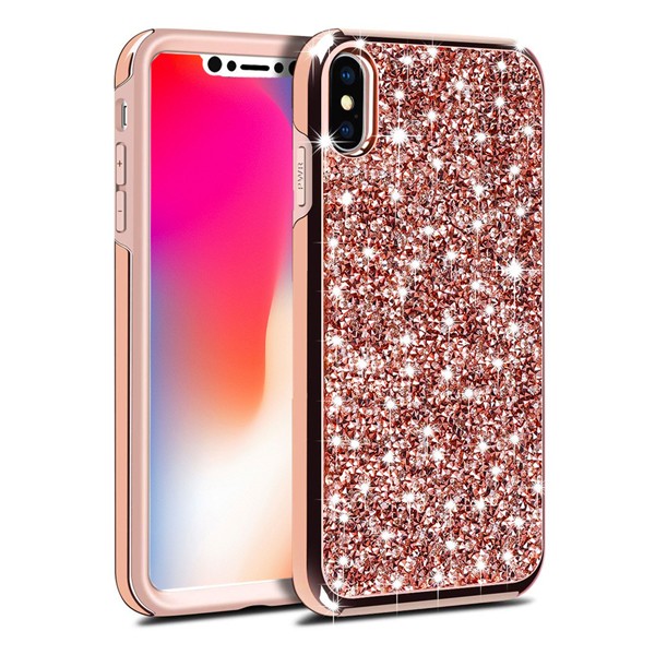 Hybrid Premium Diamond Bling Shockproof Phone Case for Apple iPhone X/XS - Rose Golden