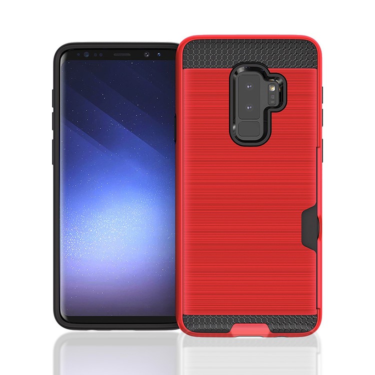 Hybrid Card Slot Anti Shock Case for Samsung Galaxy S9 Plus - Red